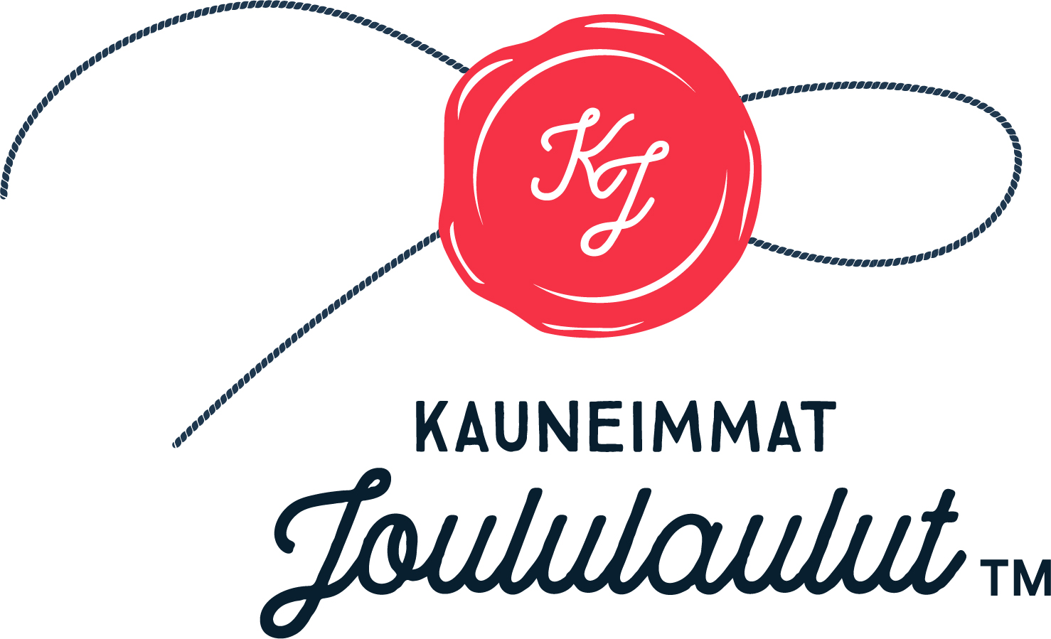 Kauneimmat joululaulut Löytänällä Kauneimpien joululaulujen virallinen logo, punainen vahasinetti ja rusetilla oleva naru sinetöitynä