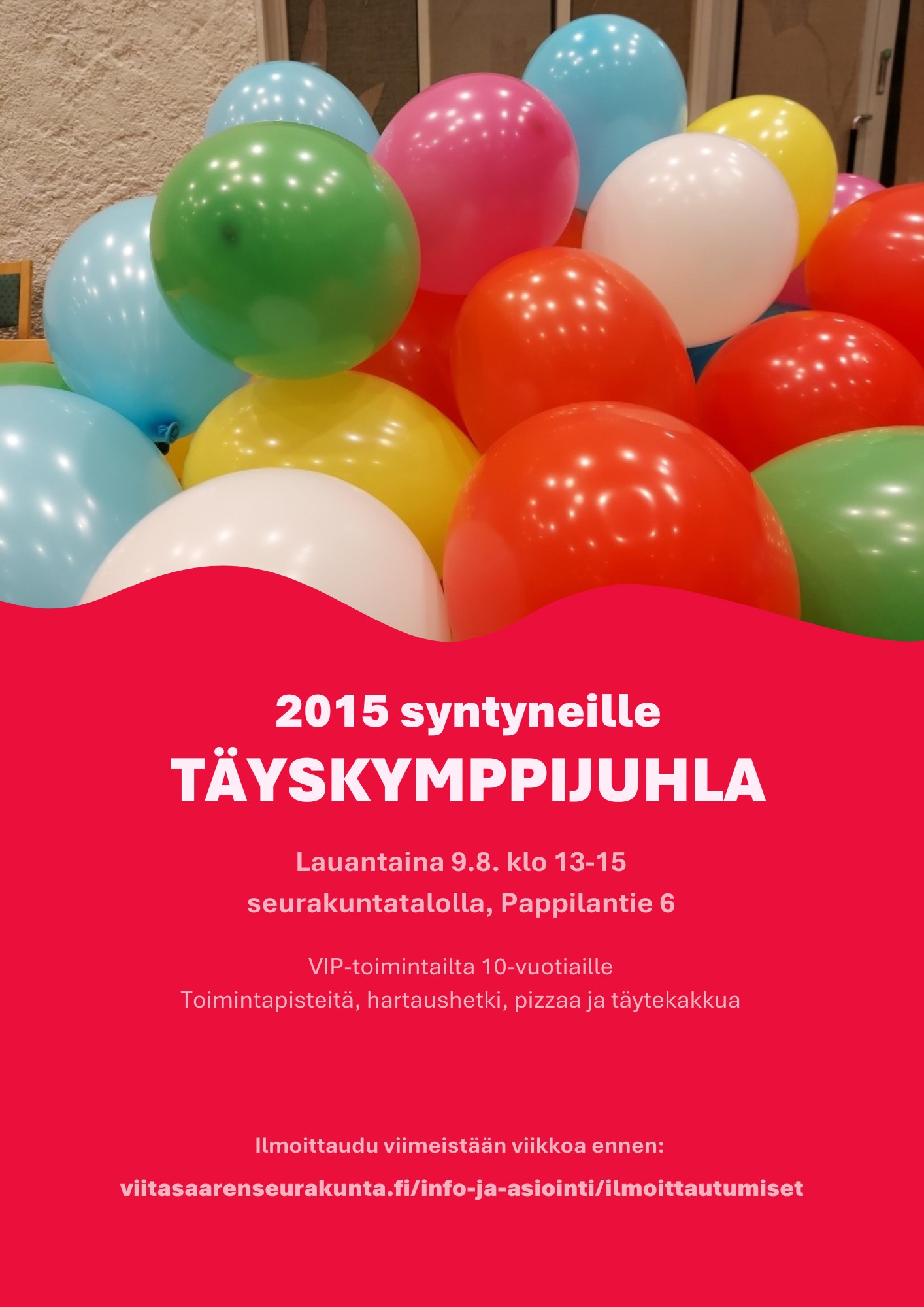 Täyskymppijuhla Ilmapalloja ja tapahtuman tiedot