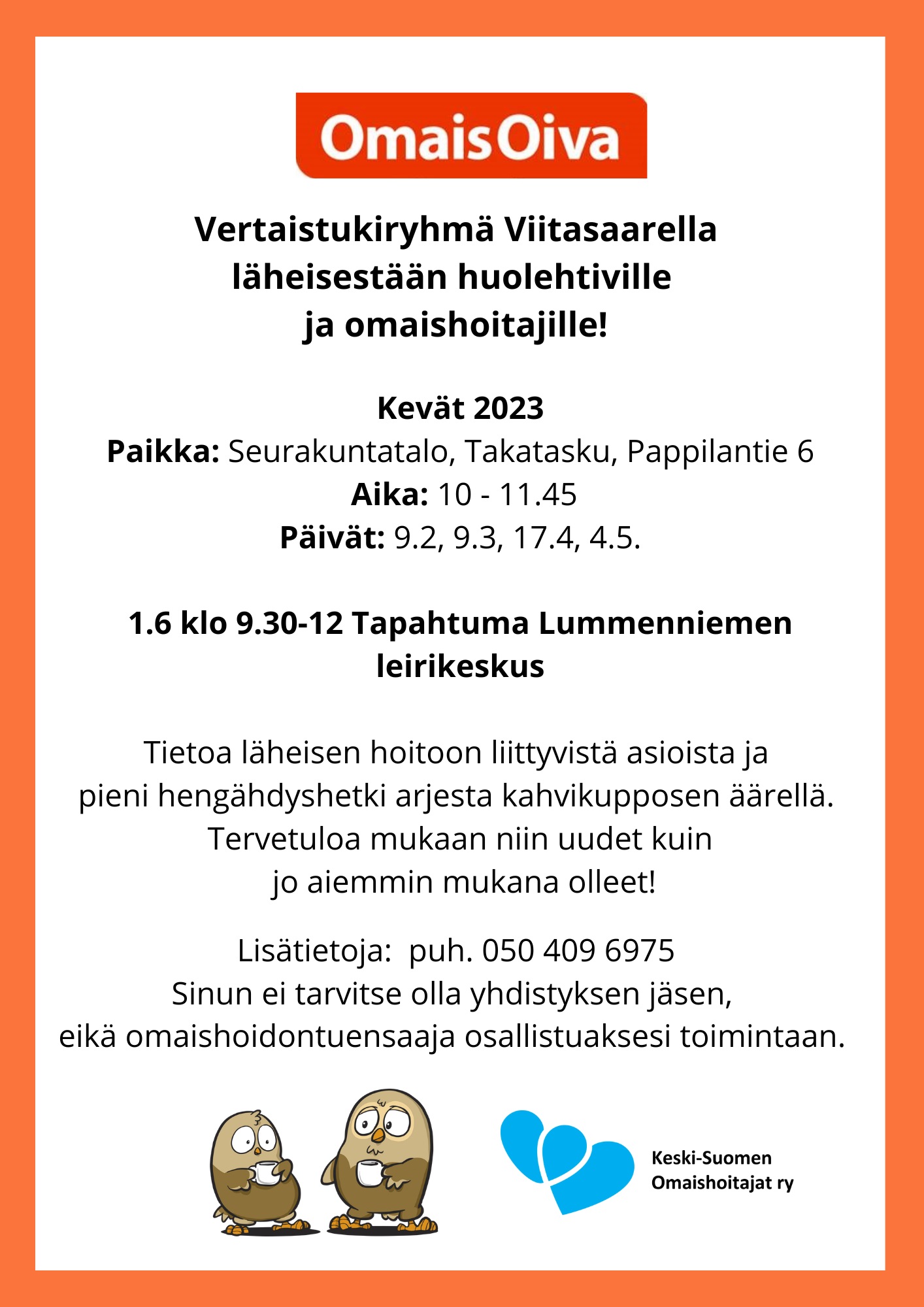Keskiviikkokerho OmaisOivan esite Viitasaaren ryhmän kevään toiminnasta.