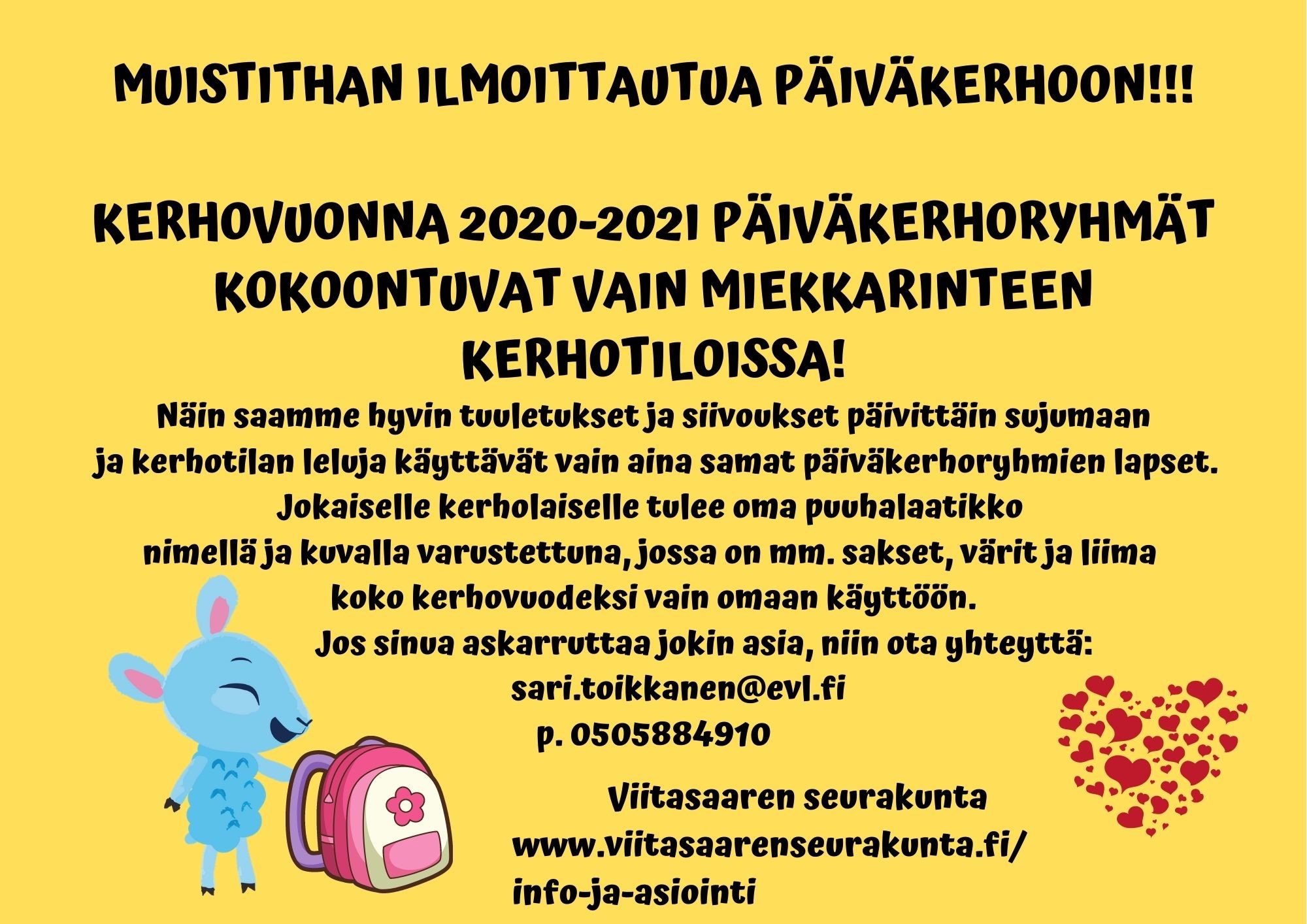 Päiväkerhot alkavat! Tervetuloa päiväkerhoon.